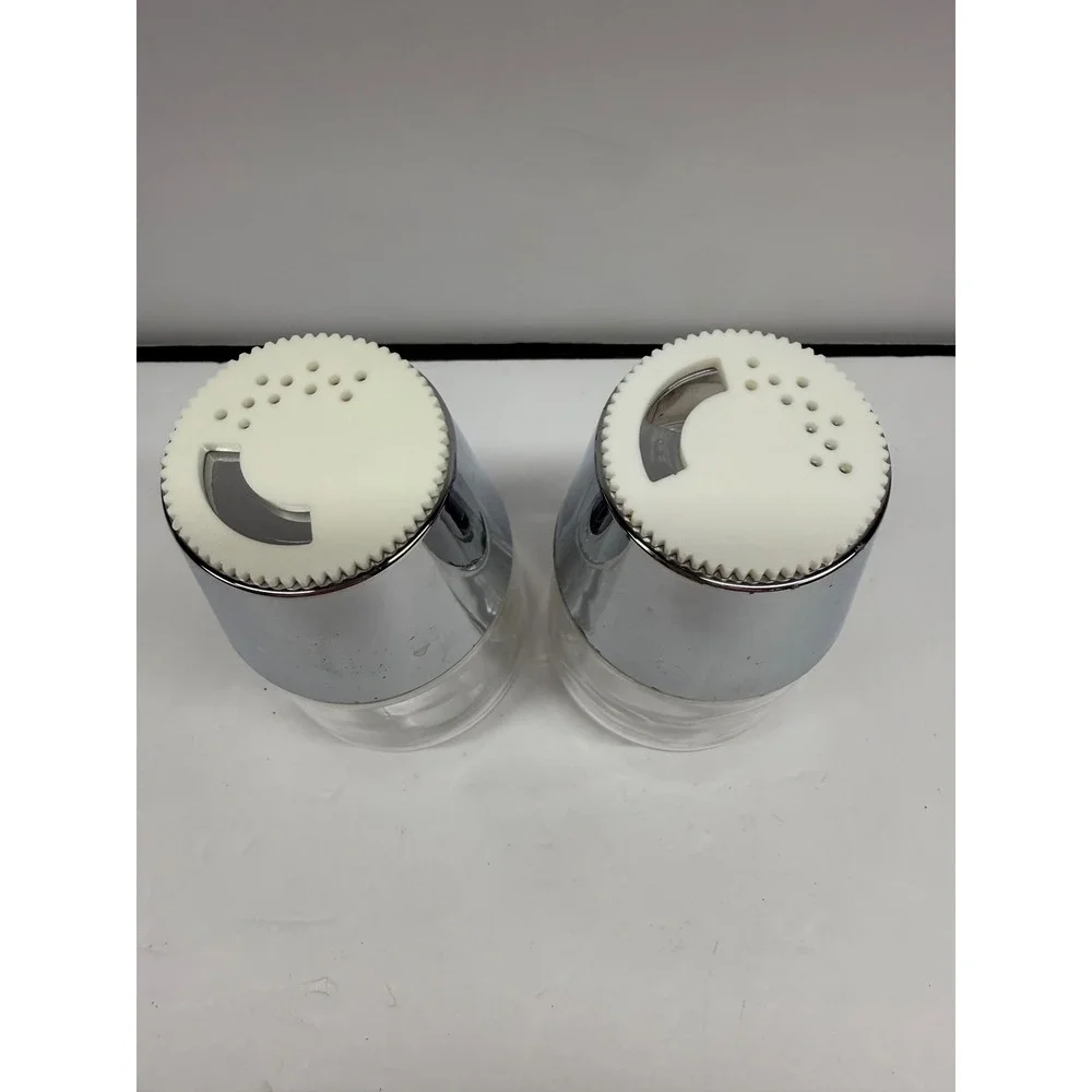Vintage Gemco Salt and Pepper Shakers Chrome Glass MCM Made in USA Set of 2